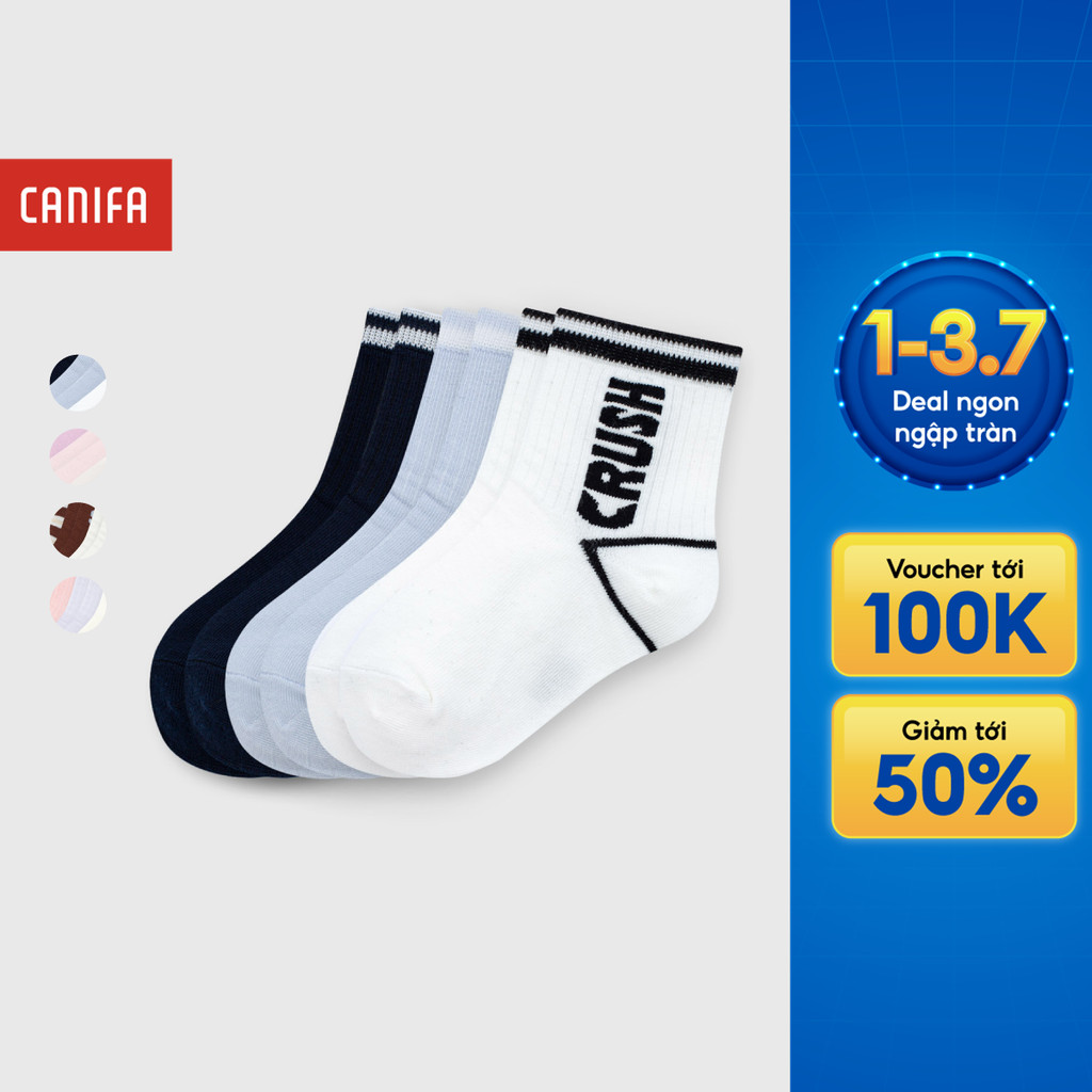 Combo 3 đôi tất unisex trẻ em CANIFA cổ trung in họa tiết 3AX25A004