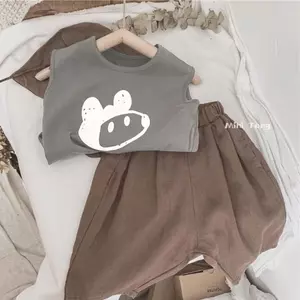 Phong cách mới mùa hè (90-130) Áo thun không tay hoạt hình + Quần short phong cách Hàn Quốc thời trang