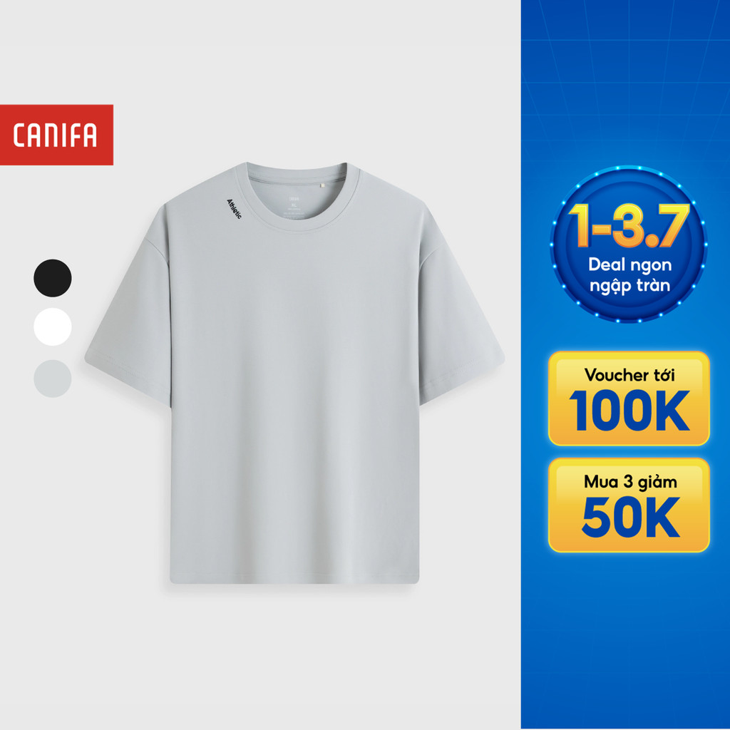 Áo phông nam CANIFA áo thun cotton dáng ôm có hình thêu ở cổ 8TS26C001