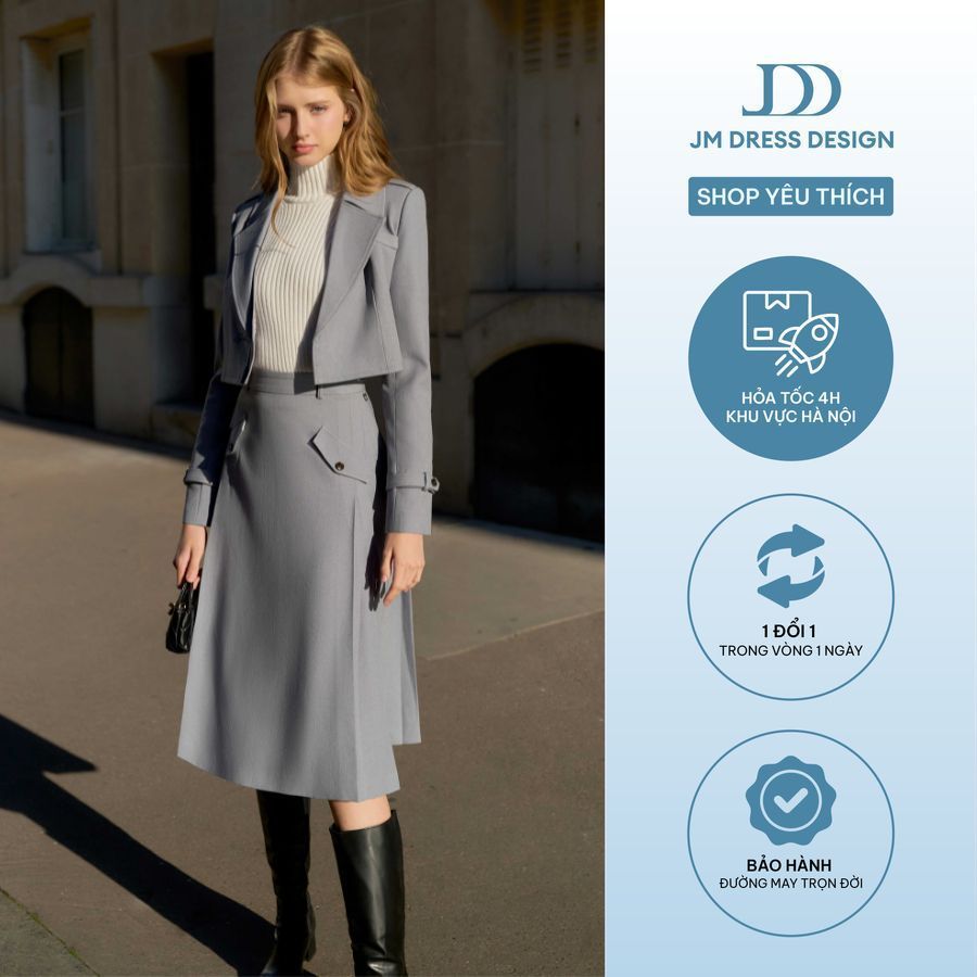 Set Đồ Áo Trench Coat Dáng Ngắn 2 Nẹp Thêu 5C01.2510, Chân Váy Midi Xếp Ly 4L14.2510. Set Công Sở Cao Cấp Modern By JM