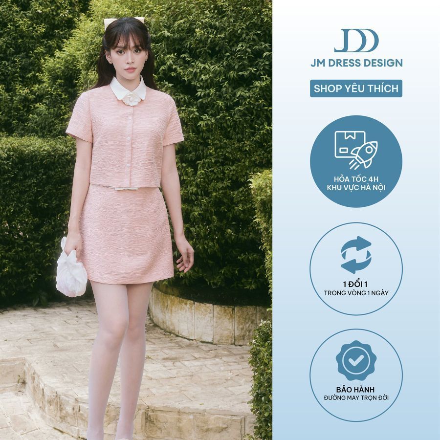Set Áo Xuân Hè Dáng Ngắn Cổ Đức 2T26.2601, Chân Váy Xuân Hè Dáng Ngắn Nơ Đai 4S10.2601. Set Ren Tiểu Thư Sang Chảnh JM
