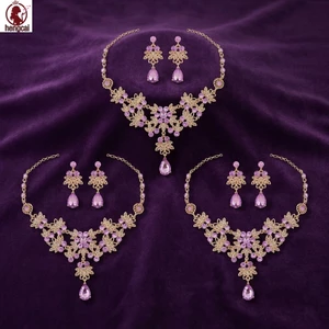 3 Miếng Tím-Teardrop Vòng Cổ Và Bông Tai Bộ Trang Sức Mặt Dây Chuyền Hợp Kim Chống Phai Màu Có Dây Chuyền Mạ Cho Nữ Phù Dâu Cưới Sinh Nhật Lễ Hội