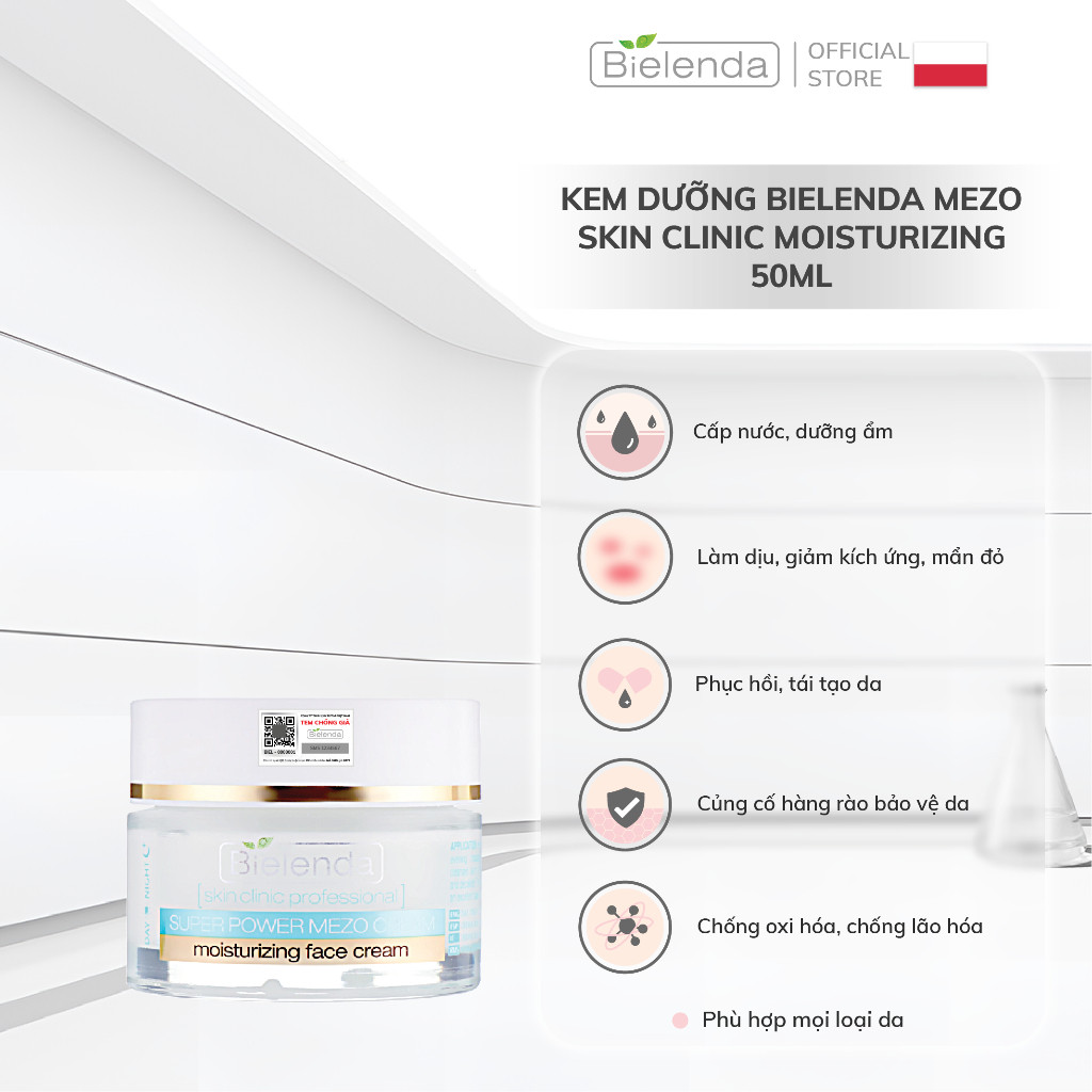 Kem dưỡng Bielenda Mezo Skin Clinic Moisturizing dưỡng ẩm, phục hồi da 50ml