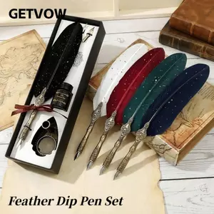 Bút thư pháp lông vũ GETVOW, Bộ bút và mực nhẹ cổ điển, Hộp quà tặng Mực 15 Ml Thiết kế tinh tế Bộ bút đài phun nước Quà tặng văn phòng