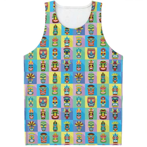 Áo tăng nam in hình Tiki 3D, Áo Vest thường ngày đi biển mùa hè Hawaii, Áo thun không tay mềm thoáng khí