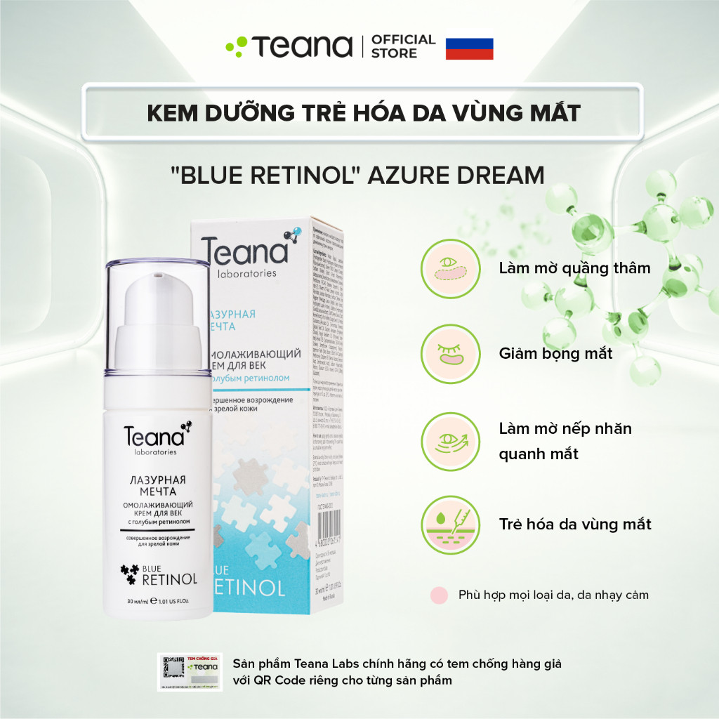 Kem dưỡng mắt Teana Rejuvenating Azure Dream trẻ hóa da vùng mắt với Blue Retinol 30ml