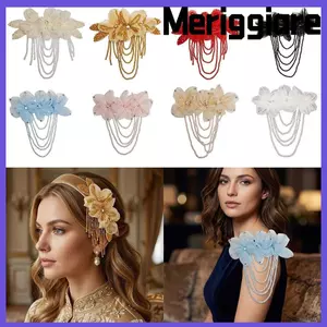 MERIGGIARE 1 Đề Can May DIY, Miếng Dán Hoa Voan Pha Lê Tua Rua, Trang Trí Đính Hạt Miếng Dán Thêu Có Thể Tháo Rời