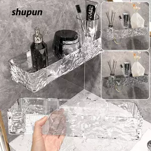 Giá để đồ phòng tắm SHUPUN, Giá để đồ treo tường gợn nước miễn phí đục lỗ, Giá đựng Gel tắm bằng nhựa dày Phòng tắm