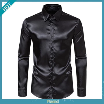 Áo sơ mi nam Pisand Áo sơ mi nam thông thường Áo sơ mi dài tay Satin giống như lụa Slim Fit Áo sơ mi công sở thông thường Áo sơ mi màu trơn sành điệu Áo sơ mi ve áo để mặc công sở trang trọng