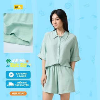 Bộ áo quần nữ YODY set áo sơ mi form rộng, quần short lưng chun, thoải mái, thoáng mát WCST25S033