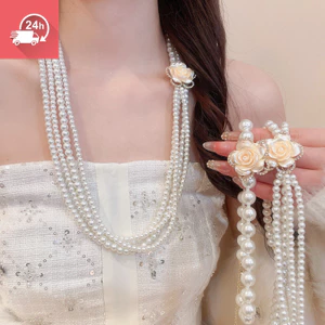 Hạt ngọc trai giả Baroque khảm hoa kim cương, vòng cổ nhiều lớp thanh lịch, thời trang, cổ điển và cao cấp