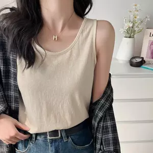 Đèn mùa hè mơ hồ Phong cách lười biếng Áo yếm che phủ thân hình mỏng hơn có thể đeo bên trong bên ngoài Đáy không tay phù hợp đơn giản