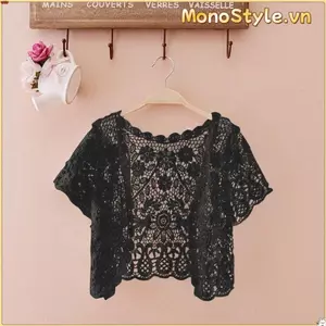 Áo khoác ren MONOSTYLE, Áo khoác mùa hè cô dâu màu đen / trắng phong cách Crop, Áo len Cardigan ngắn tay họa tiết hoa phía trước mở thanh lịch dành cho nữ