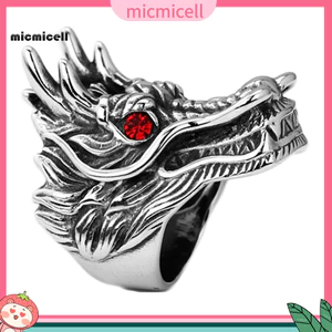 MIC _ Punk Nam Cubic Zirconia Kẻ Sọc Khắc Đầu Rồng Nhẫn Trang Sức Dự Tiệc Quà Tặng