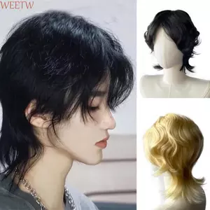 WEETW Sói Đuôi Mullet Tóc Giả, Lớp Tổng Hợp Tóc Giả Ngắn Nam, Tóc Giả Tóc Giả Lông Tơ Toupee Cosplay Halloween Tóc Giả Nam Trẻ