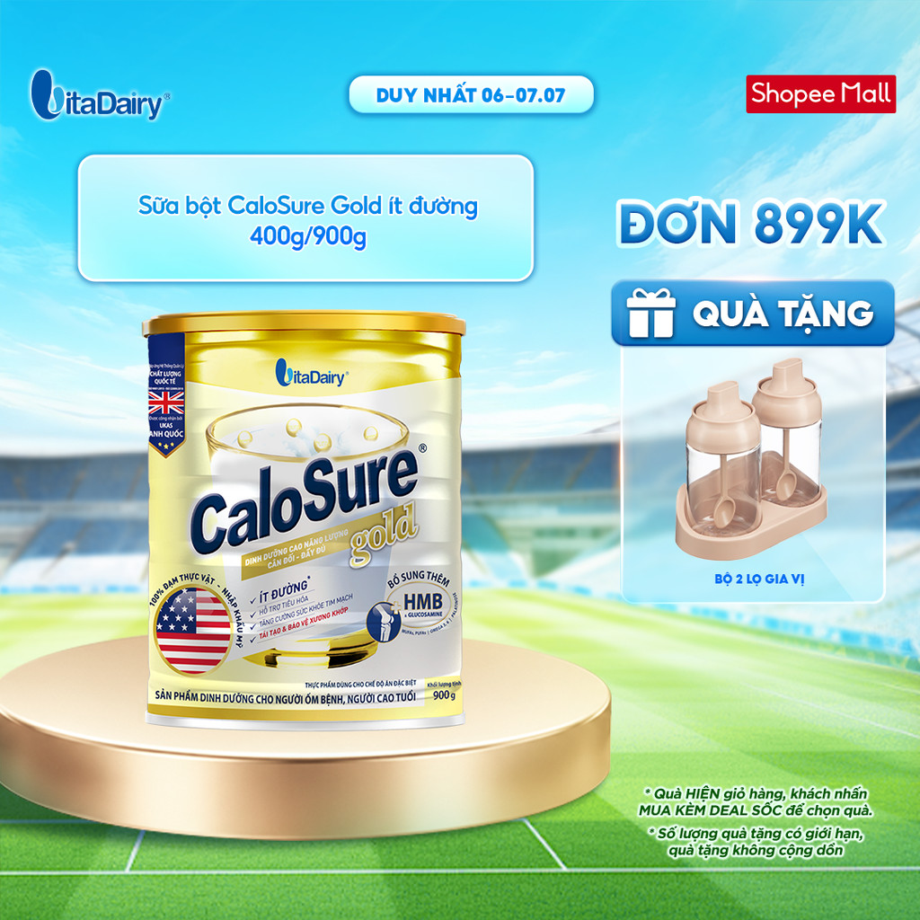 Sữa bột CaloSure Gold ít đường - Bổ sung năng lượng, giúp tiêu hoá khoẻ, hỗ trợ xương khớp khoẻ
