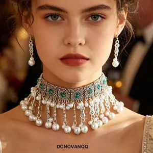 Bộ trang sức nữ DONOVANQQ, Bông tai Baroque Phụ kiện cô dâu cưới, Mặt dây chuyền thả nước Tua rua dài Vòng cổ rỗng Bộ trang sức kim cương giả Phụ kiện thời trang cho bé gái