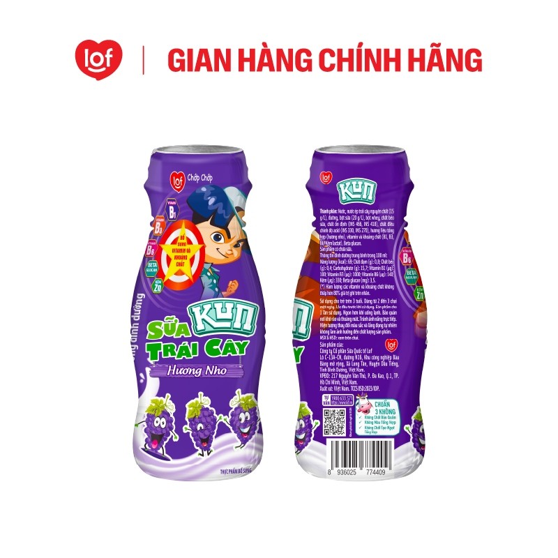 Sữa trái cây KUN vị nho thùng 48 chai x 85ml