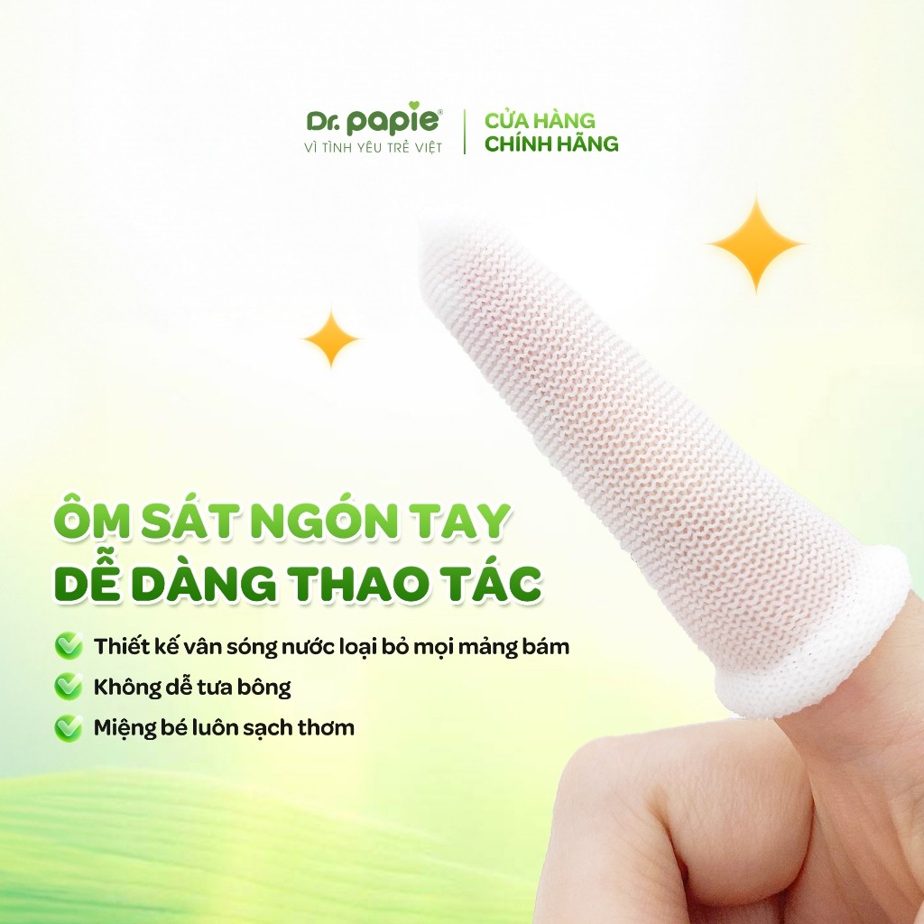 Combo 5 Gạc Rơ Lưỡi Làm Sạch Răng Lưỡi Nướu Công Thức Sáng Chế Độc Quyền Dr.Papie 0+ Ngừa Tưa Lưỡi Nấm Miệng