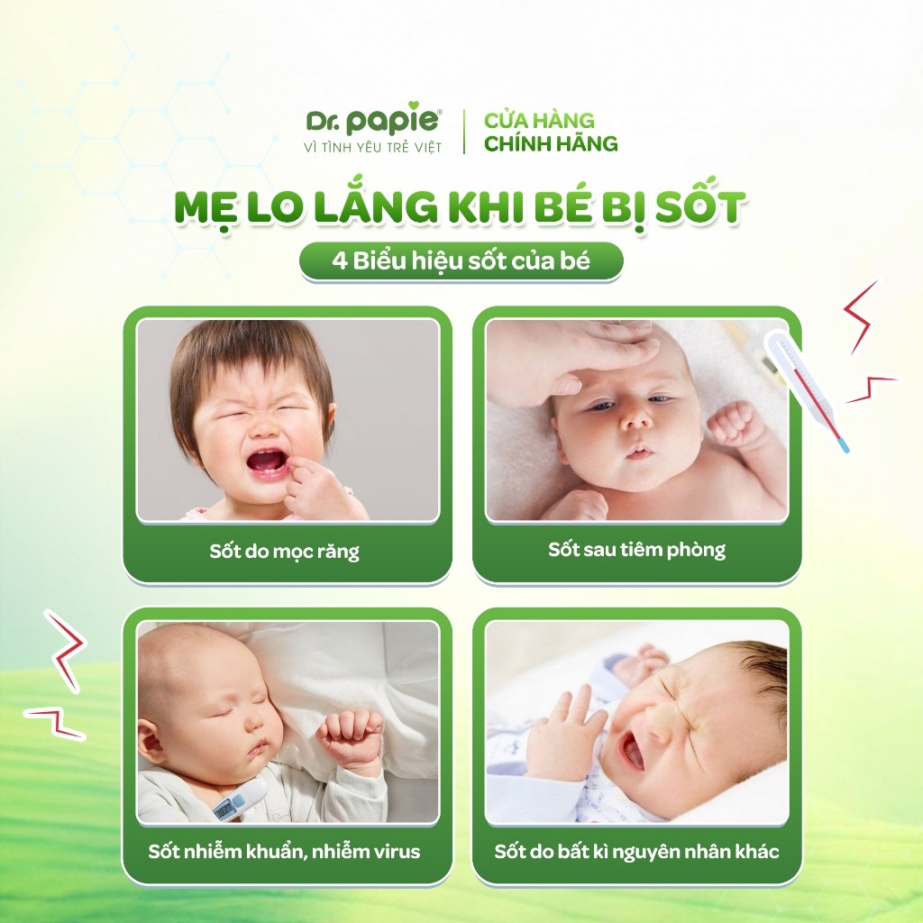 Khăn Hạ Sốt Bé Sơ Sinh Chiết Xuất Thảo Dược Giảm Sốt Chuẩn Nhi Khoa Ngăn Ngừa Co Giật Dr.Papie 0+ (25 khăn/hộp)