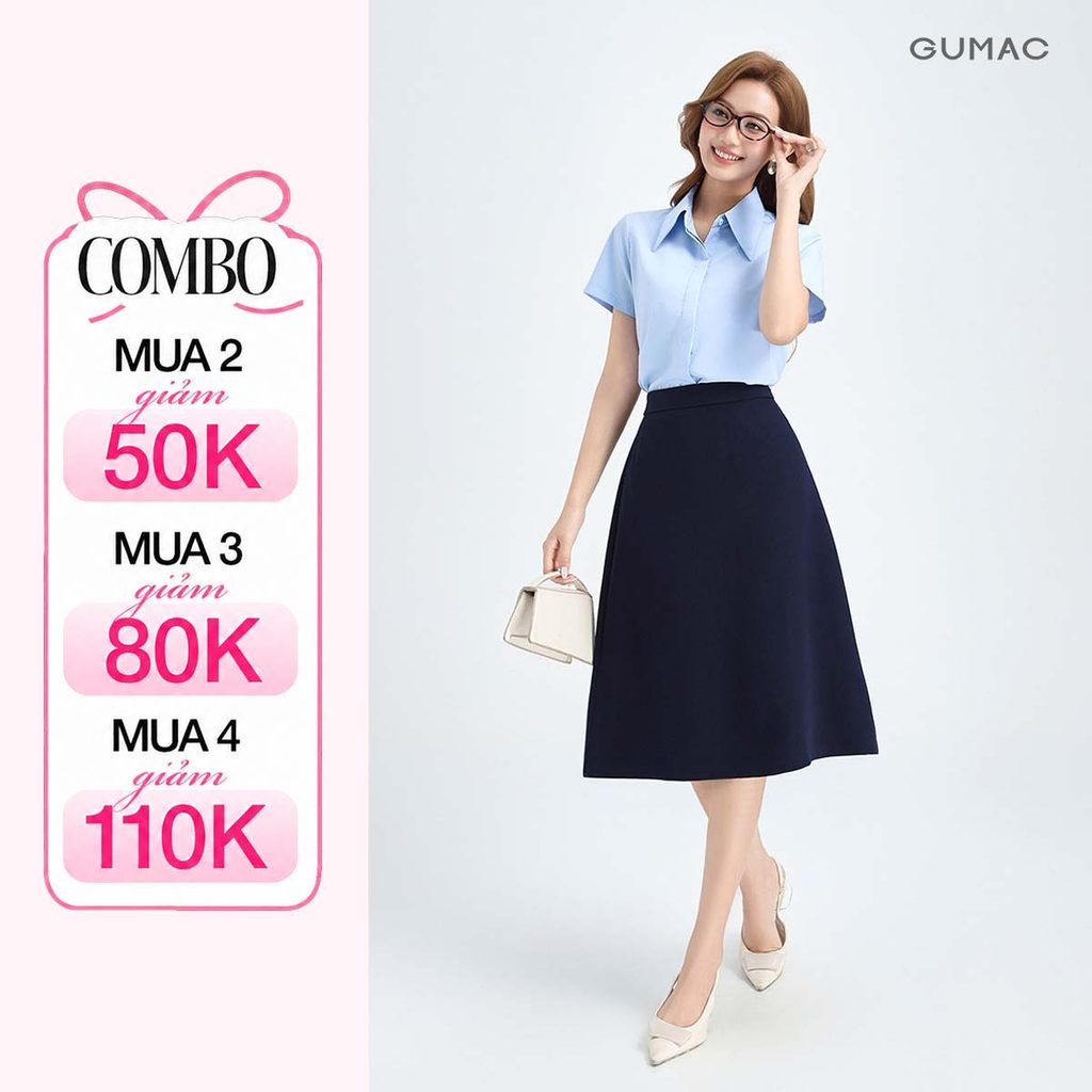Chân Váy Dáng A Xòe GUMAC Kiểu Cơ Bản Có Túi Nhỏ Công Sở Thanh Lịch Dễ Phối Đồ BVE00013