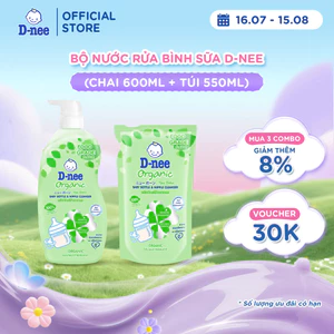 Nước rửa bình sữa D-nee Organic 550 ML (Túi) + Nước rửa bình sữa D-nee Organic 600 ML (Chai)