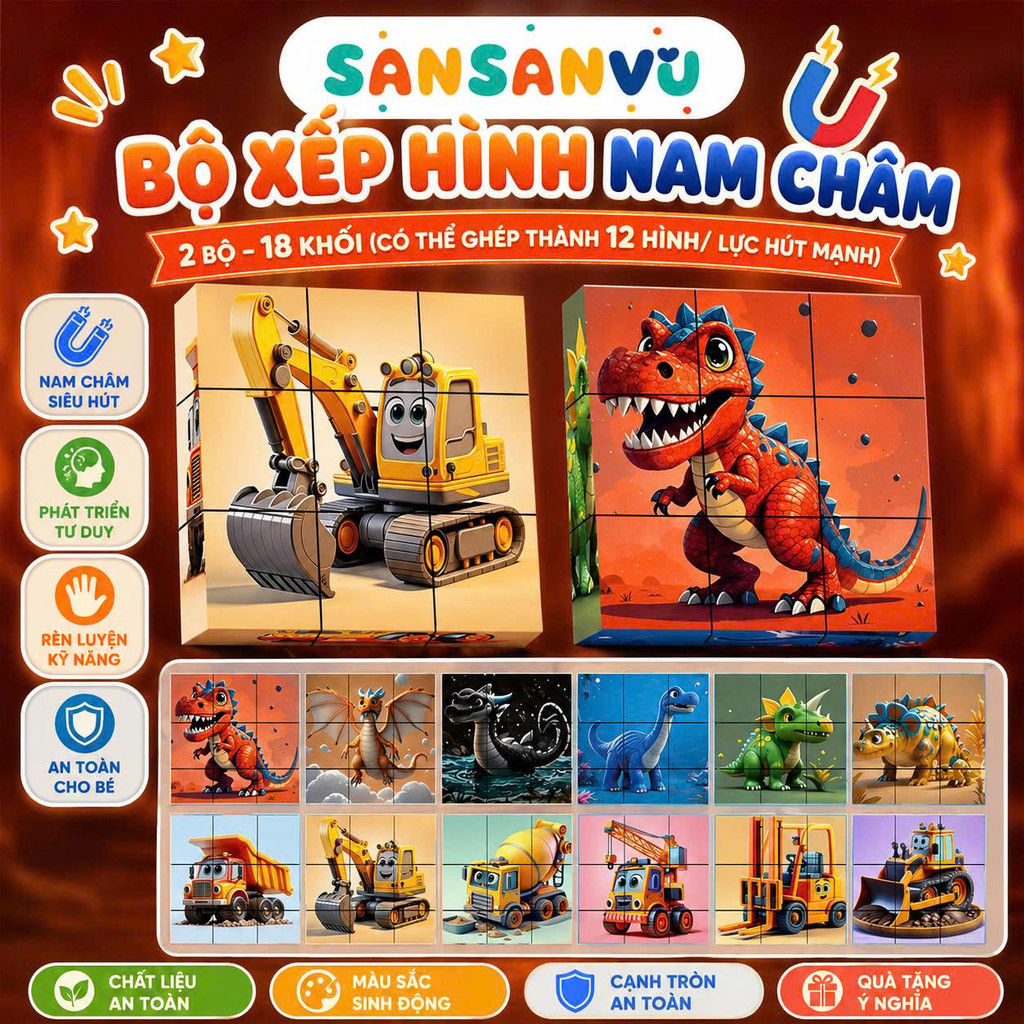 Đồ Chơi Hộp Xếp Hình Nam Châm Từ Tính 6 Chủ Đề Thú Vị Cho Bé, Đồ Chơi Phát Triển Trí Tuệ Sansanvu