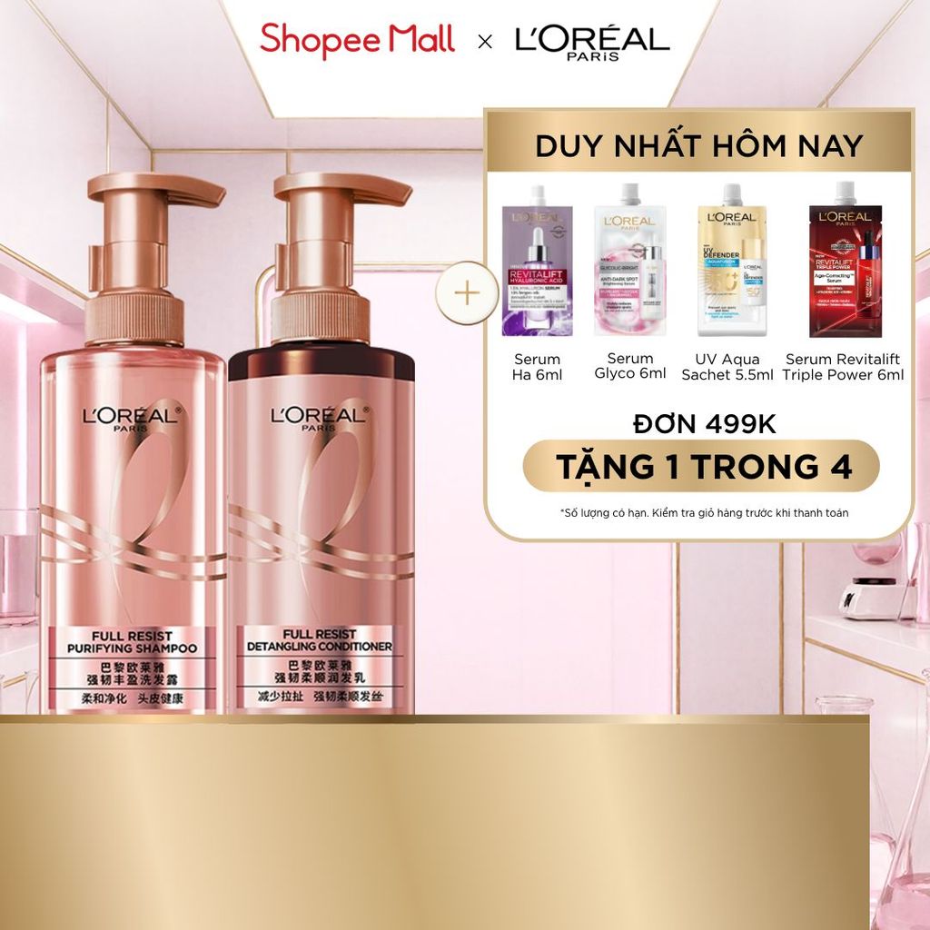 Bộ đôi dầu gội xả ngăn ngừa & giảm gãy rụng tóc, giúp tóc chắc khỏe hơn L’oreal Paris Elseve Full Resist 440ml