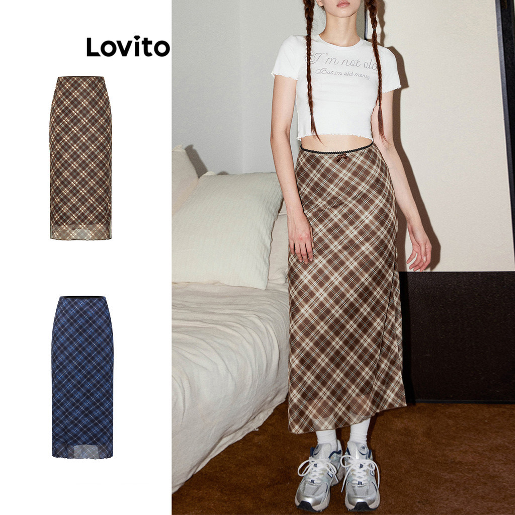 Lovito Phong cách thường ngày Váy Preppy Váy xẻ hai lớp kẻ sọc dành cho nữ L58AD073 (Nhiều màu)