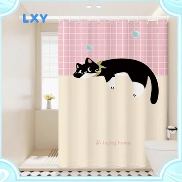 LXY Hoạt Hình Mèo Khối Vệ Sinh Rèm Phòng Tắm Phòng Tắm Treo Rèm Phòng Tắm Không Đục Lỗ Rèm Tắm Chống Thấm Nước Chống Bẩn Vách Ngăn, Rèm, Rèm Chống Thấm Nước