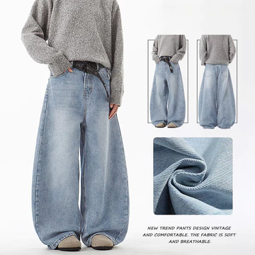 Supper Quần Baggy Nam Giặt Rời Quần Jean Rời Quần Màu Xanh Nhạt Quần Rộng Nam Quần Giặt Quần Denim Quần Rộng Quần Jean Mỹ Retro