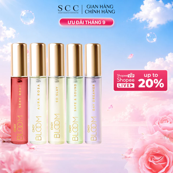 Combo 5 Chai Nước Hoa Nữ CINDY BLOOM 10ml/chai: Sexy + Aura + So Slay + Safe & Sound + Dreamer