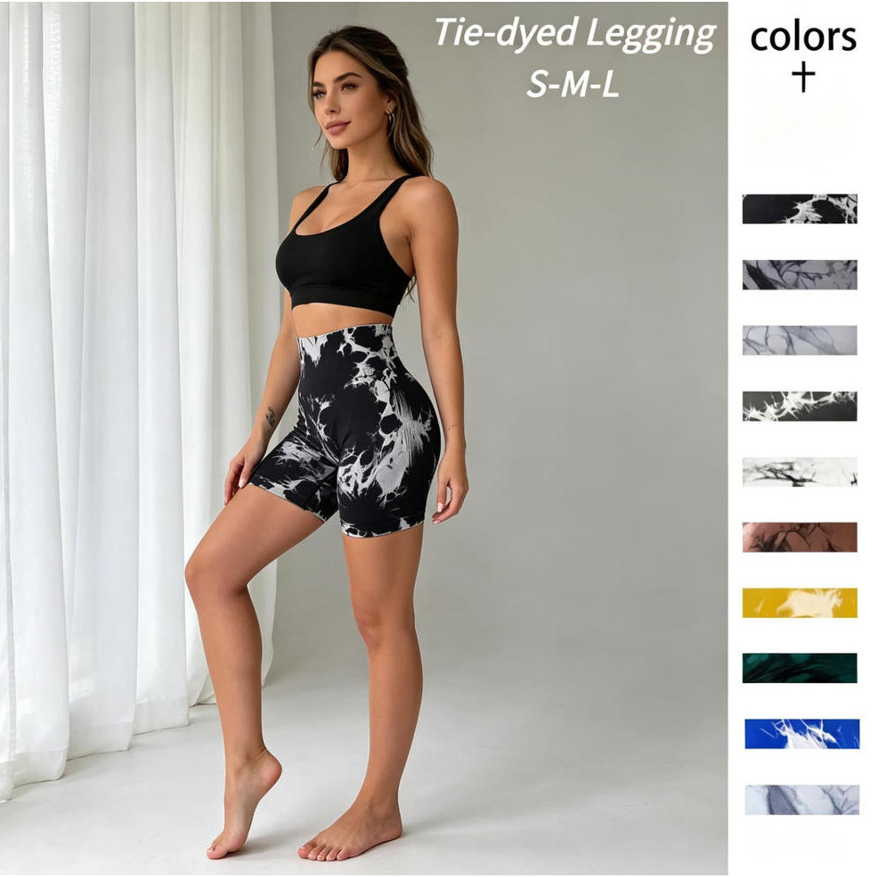 HNYHWKR Quần Short Yoga Nữ Cao Eo Đào Mông Họa Tiết Nhuộm Loang Liền Mạch Co Giãn Tập Gym Đạp Xe
