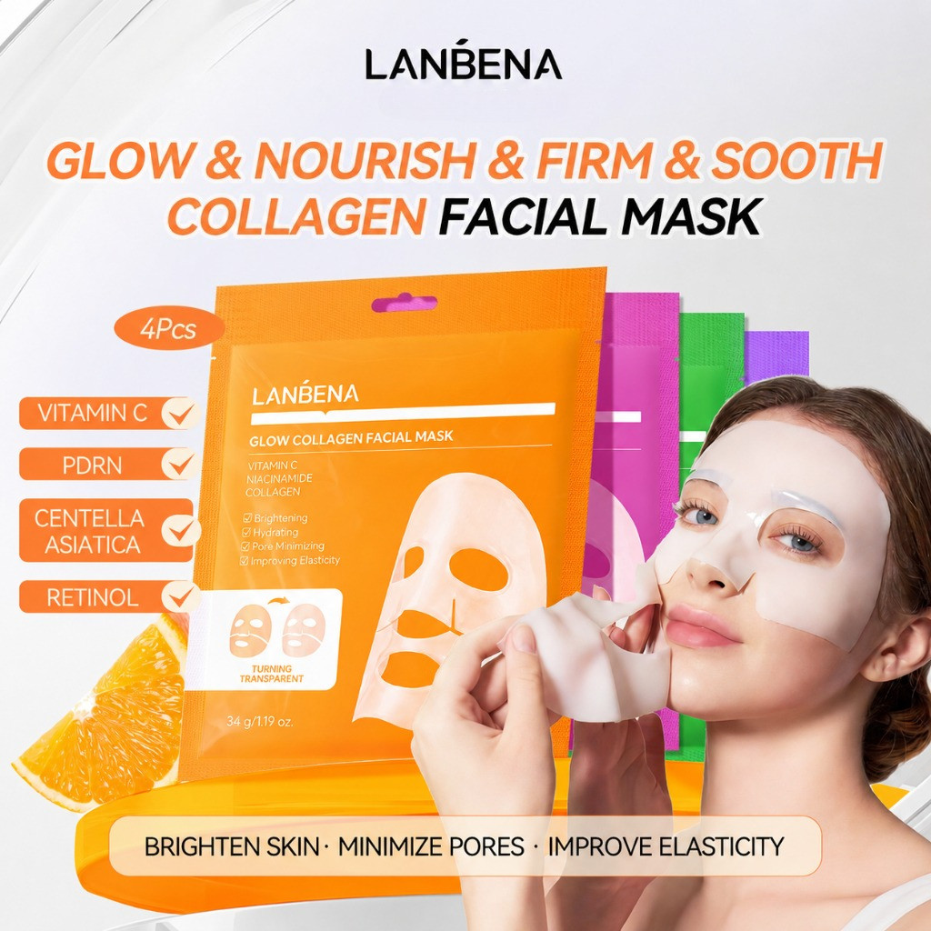 LANBENA Vitamin C Mặt nạ Collagen Làm trắng da Mặt nạ dưỡng ẩm Chống lão hóa Làm săn chắc Mặt nạ Collagen Làm sáng tông màu da Kem dưỡng ẩm dịu da nạ phát sáng Chăm sóc da