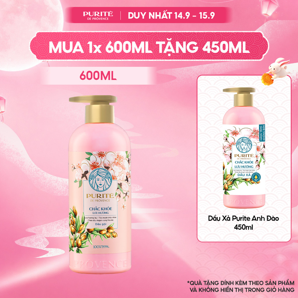 Dầu Gội PURITÉ Chắc Khỏe Lưu Hương 600ML Tặng Dầu Xả Chắc Khỏe Lưu Hương Anh Đào 450ML
