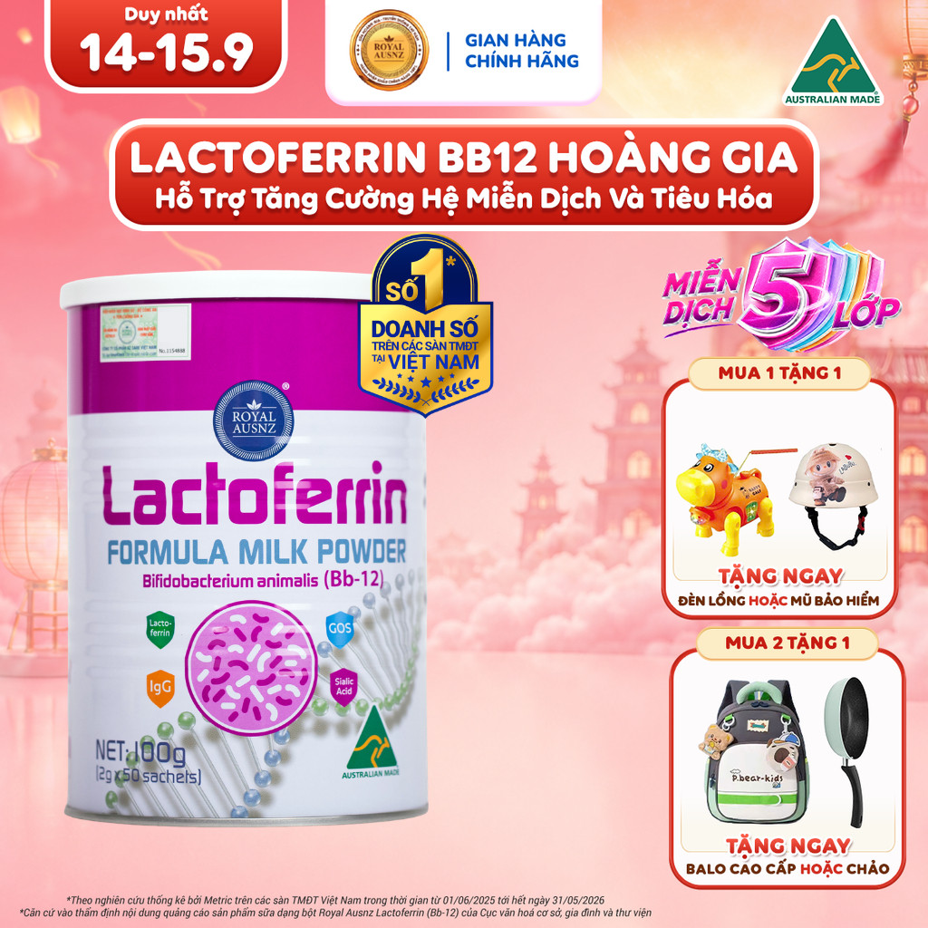 Lactoferrin Hoàng Gia ROYAL AUSNZ Lactoferrin Hồng BB12, Hỗ Trợ Tăng Đề Kháng, Miễn Dịch Cho Bé Hộp 100g