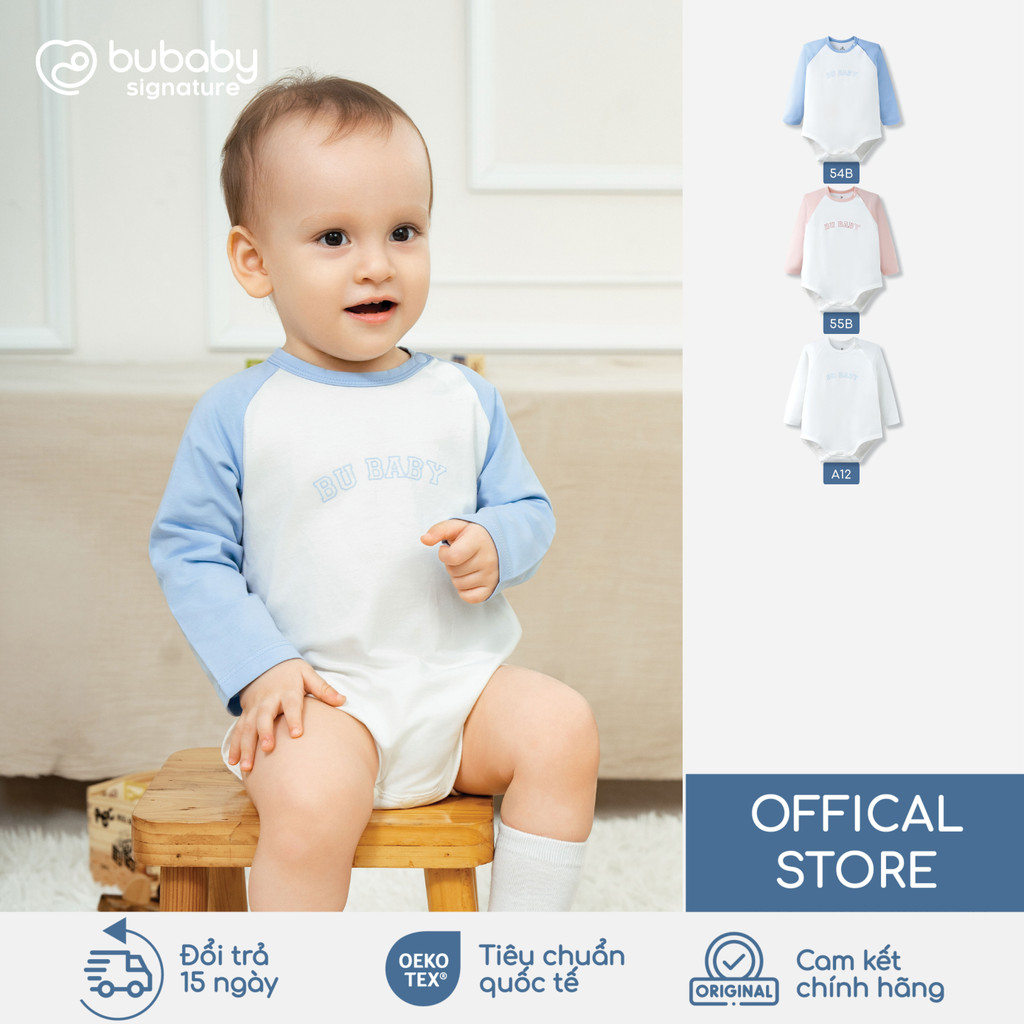 Body chip dài tay cài vai logo Bu Baby, bộ liền dài tay bé trai bé gái thời trang | SBC210128
