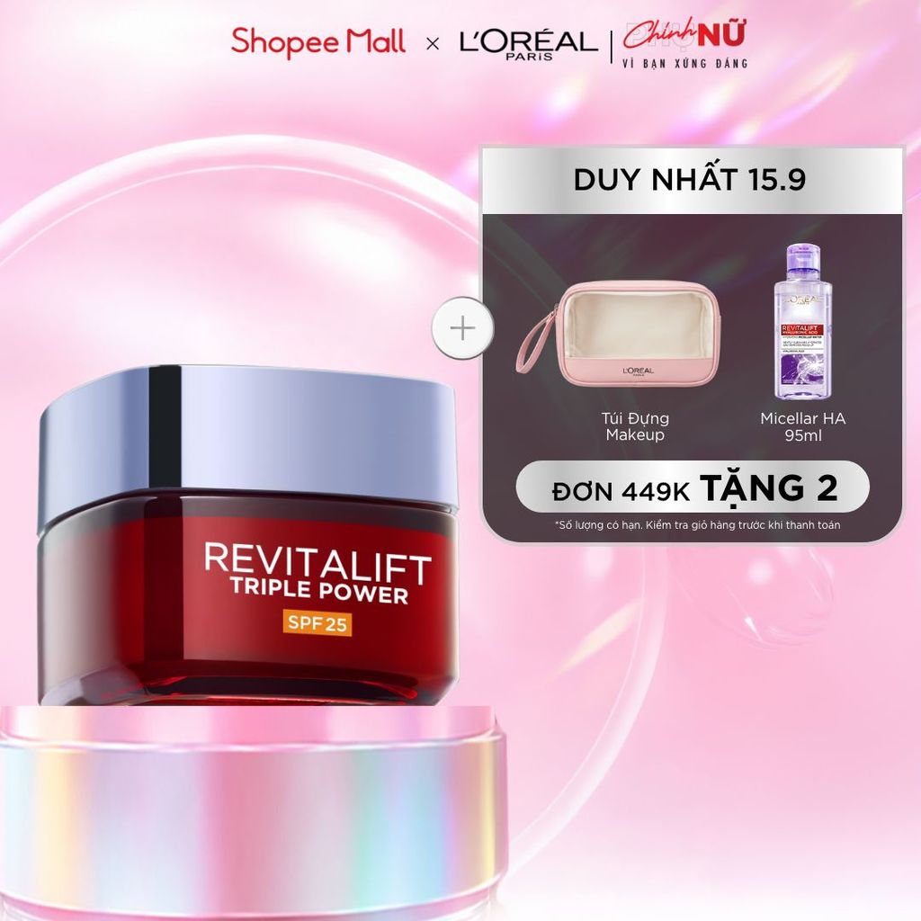 Kem dưỡng da ban ngày giúp giảm nhăn & tăng độ săn chắc da L'Oréal Paris Revitalift Triple Power 50ml