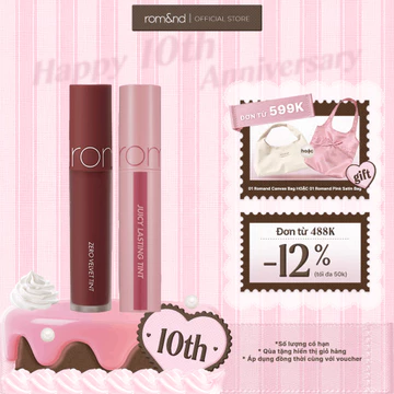Combo Son Tint Romand Juicy Lasting Tint Ripe Fruit 5.5g + Son kem Romand Zero Velvet Tint 5.5g