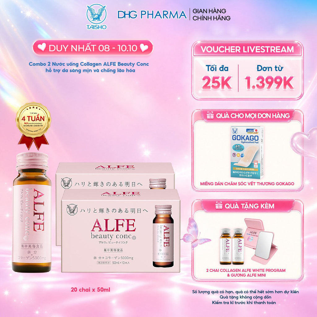 Combo 2 Collagen uống ALFE Beauty Conc hỗ trợ tăng đàn hồi da, giúp da sáng mịn 10 chai x 50ml - Chính hãng