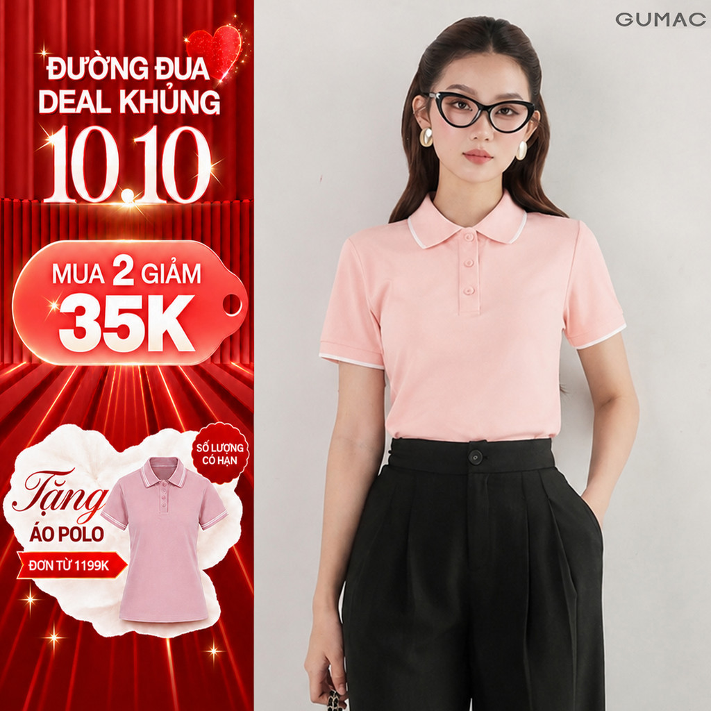 [NHẬP MÃ AFFLHU GIẢM 49K] Áo Polo Nữ GUMAC Cotton TICI Áo Thun Có Cổ Tay Ngắn Thanh Lịch Công Sở Thể Thao PLE03028