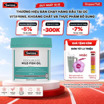 Viên Dầu Cá Giúp Hỗ Trợ Sức Khỏe Tim Mạch, Não Bộ, Thị Lực Swisse Ultiboost Odourless Wild Fish Oil 1000mg