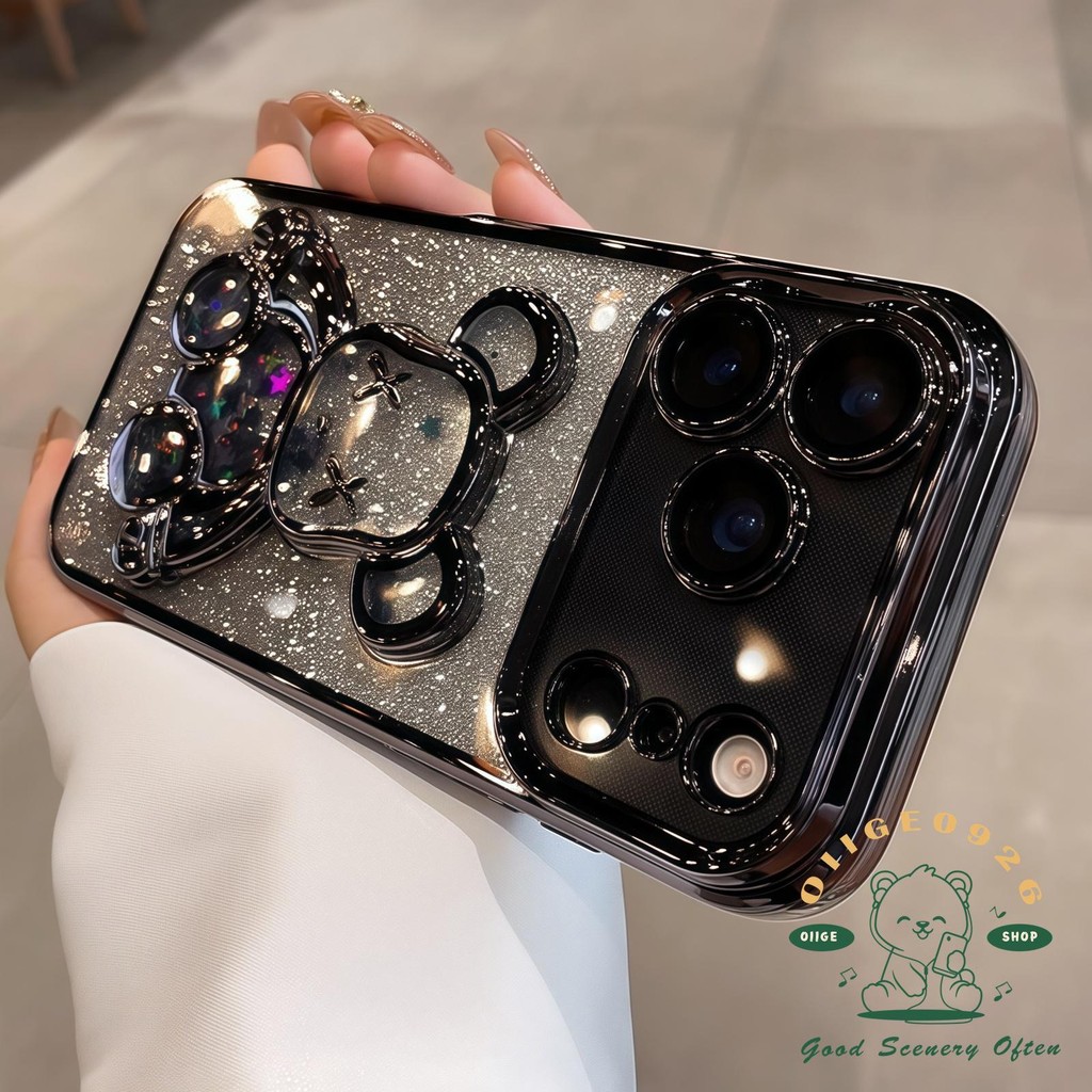【 Ốp lưng iPhone17 】 Ốp điện thoại hình gấu cát lấp lánh Gradient iphone17 Pro Max 16 15 14 13 12 cho vỏ iPhone Vỏ mềm silicon TPU chống sốc