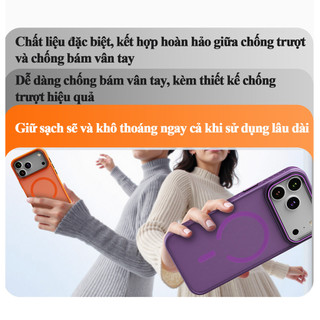 Ốp lưng iPhone cao cấp chống trượt tay chống bám vân tay hỗ trợ sạc từ tính cho iPhone 17 Air 16 15 14 13 Pro Max