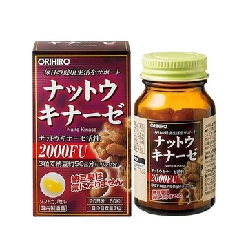 Orihiro - Nattokinase 2000FU hỗ trợ tan cục máu đông, phòng ngừa đột quỵ hộp 60 viên