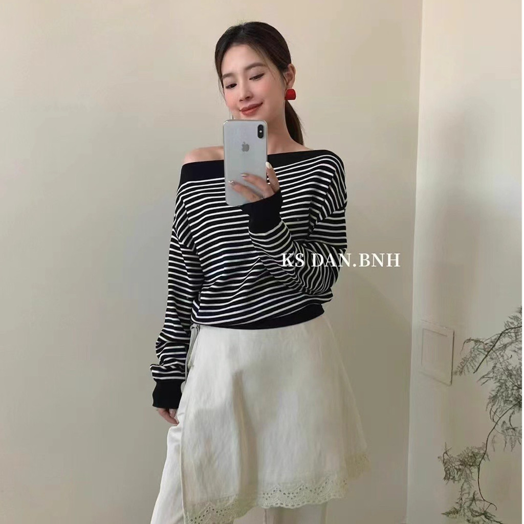 Áo len cổ ôm dáng dài chất liệu áo sơ mi, thiết kế phong cách Hàn Quốc cho thu đông