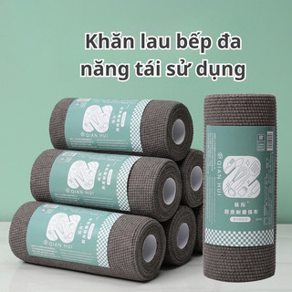 Cuộn 25 Khăn lau bếp, lau đồ vật đa năng, chất liệu than tre màu xám, tái sử dụng nhiều lần