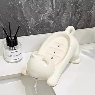 Hộp xà phòng chống trượt cho mèo trắng co giãn Phòng tắm Tilt Drain Hộp xà phòng dễ thương và thiết thực sành điệu