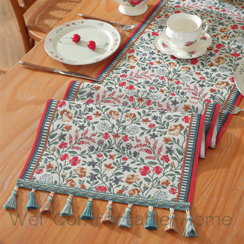 Hoa Bàn Chạy Polyester Cotton Trang Trí Bàn Khăn Dày Bàn Vải