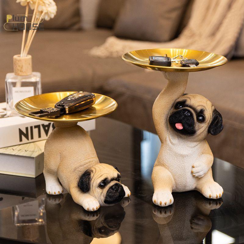 PlumHOUSE Sáng Tạo Pug Tượng Khay Bảo Quản Dễ Thương Chìa Khóa Chó Kẹo Ăn Nhẹ Tấm Bảo Quản Động Vật Điêu Khắc Đồ Trang Trí Văn Phòng Để Bàn Trang Trí VN